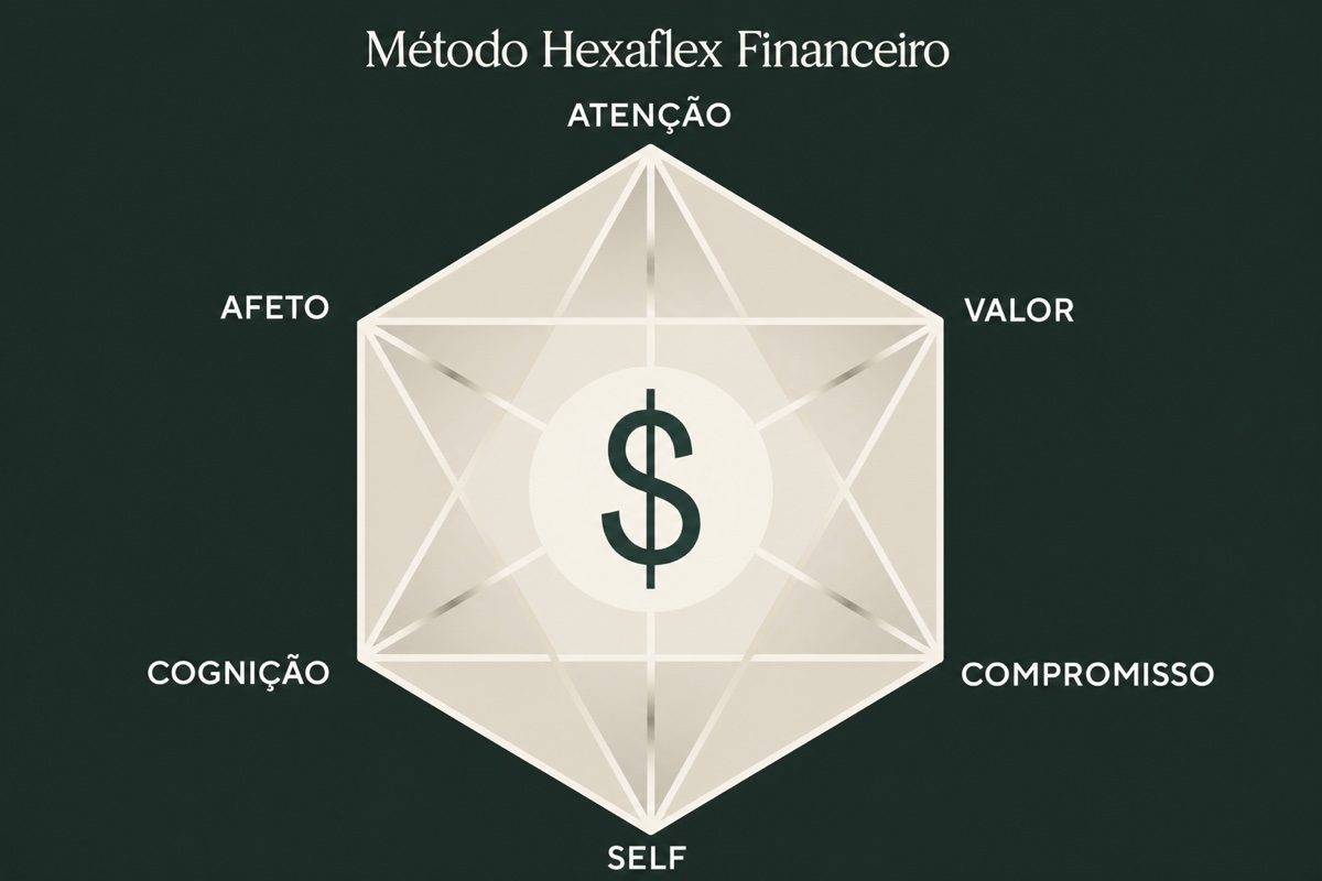 Diagrama do Método Hexaflex Financeiro: Atenção, Valor, Compromisso, Self, Cognição, Afeto